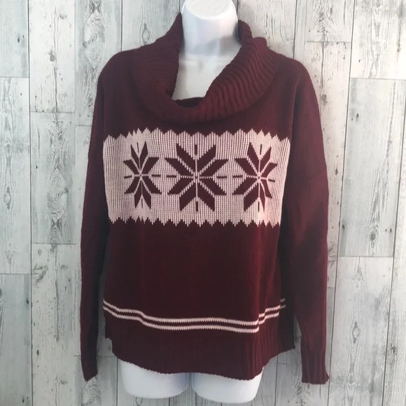 Snowflake Cowl Neck Sweater Large - Picture 1 of 5